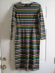 J.Crew Navy Blue Multicolored Striped Long Sleeve Cotton Midi Dress Sz 0 - Picture 1 of 6