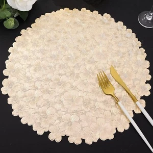 Gold Round Placemats Metallic Pressed Vinyl Flower Table Mats Set of 6 for Di... - Picture 1 of 7