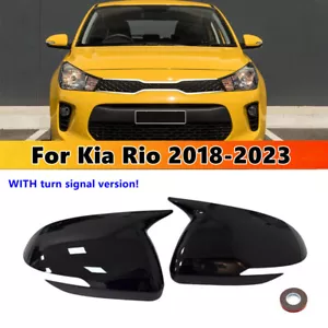 Gloss Black Rearview Side Mirror Cover Caps Trim For Kia Rio 2018-2023 w/ Light - Foto 1 di 8