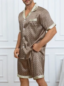 Mens Silk Satin Pajama Set Short Sleeve Top and Shorts ** Great Gift Idea ** - Picture 1 of 8