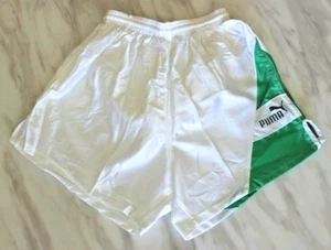 Puma Men Short Vintage Shiny White Green Football Running Retro 80s 90s Racing S - Picture 1 of 8