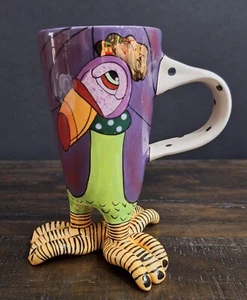 Vtg SWAK by Lynda Corneille Whimsical 3 Footed Bird Mug/Cup Vibrant Colors 6"H - Picture 1 of 12