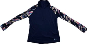Under Armour Girls’ HeatGear Long Sleeve Quarter Zip Shirt YXL Dark Blue Pattern - Picture 1 of 3