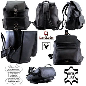 Landleder Leder Rucksack Schwarz Schultertasche Umhängetasche Seitentasche Neu - Bild 1 von 18