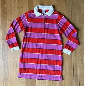 Hanna Andersson Girls Purple & Red Striped Polo Dress Size 8 - Picture 1 of 4