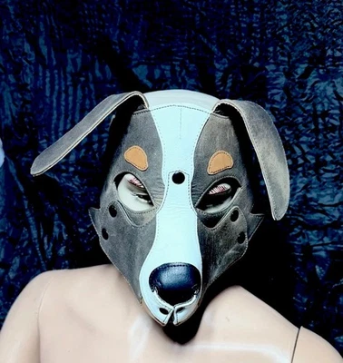 Máscara de cuero para cachorro desmontable baúl para perro color marrón/negro/blanco Foto 1 de 4