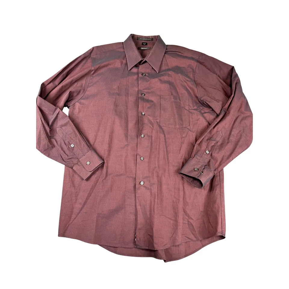 Men's DKNY Burgundy Striped Dress Shirt Size 42 XL Long Sleeve Button Down - Image 1 of 4