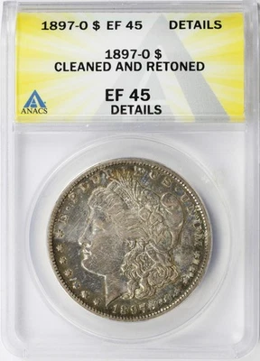 1897-O $1 Morgan Silver Dollar ANACS EF45 Details Cleaned & Retoned - Image 1 of 4