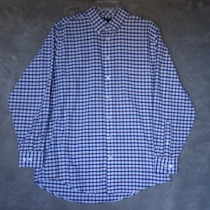 Stafford Travel Mens Sz 16 Oxford Check Dress Shirt Long Sleeve Wrinkle Free - Picture 1 of 13