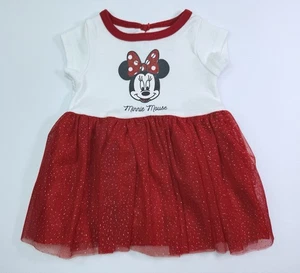 Disney Baby 3/6M Minnie Mouse Baby Girls Glitter Tulle Skirted Graphic Dress - Picture 1 of 3