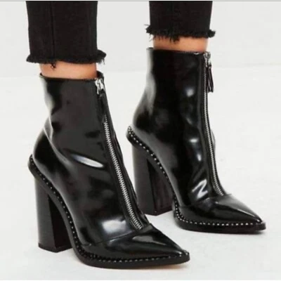 Steve Madden Dominate Grunge Studded Pointed Zipper Chunky Heel Boots 6.5 S2 - Image 1 of 4