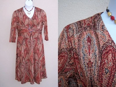 Coldwater Creek Fall Colors Paisley dress size 14 XL vneck WASHABLE lined  - Image 1 of 4