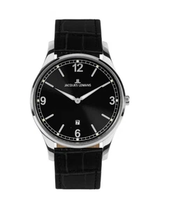 JACQUES LEMANS Men Quartz Casual Watch Classic Dress Black Dial Waterproof Round - Picture 1 of 2
