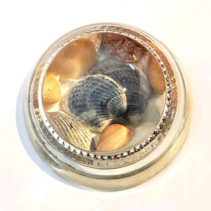Victorian Mourning Portrait Photo Paperweight w/ Sealed Sea Shells Antique VTG - Picture 1 of 8