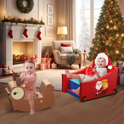 7pcs Foam Climbing Blocks Soft Climb Building Set Christmas Deer Rocking Horse - Image 1 of 4