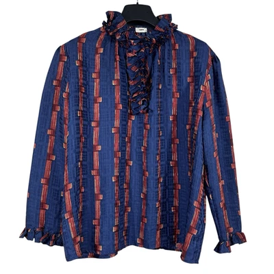 Blusa de lujo con volantes azul marino S 100 % seda cálida de Tracy Feith nueva sin etiquetas Foto 1 de 4