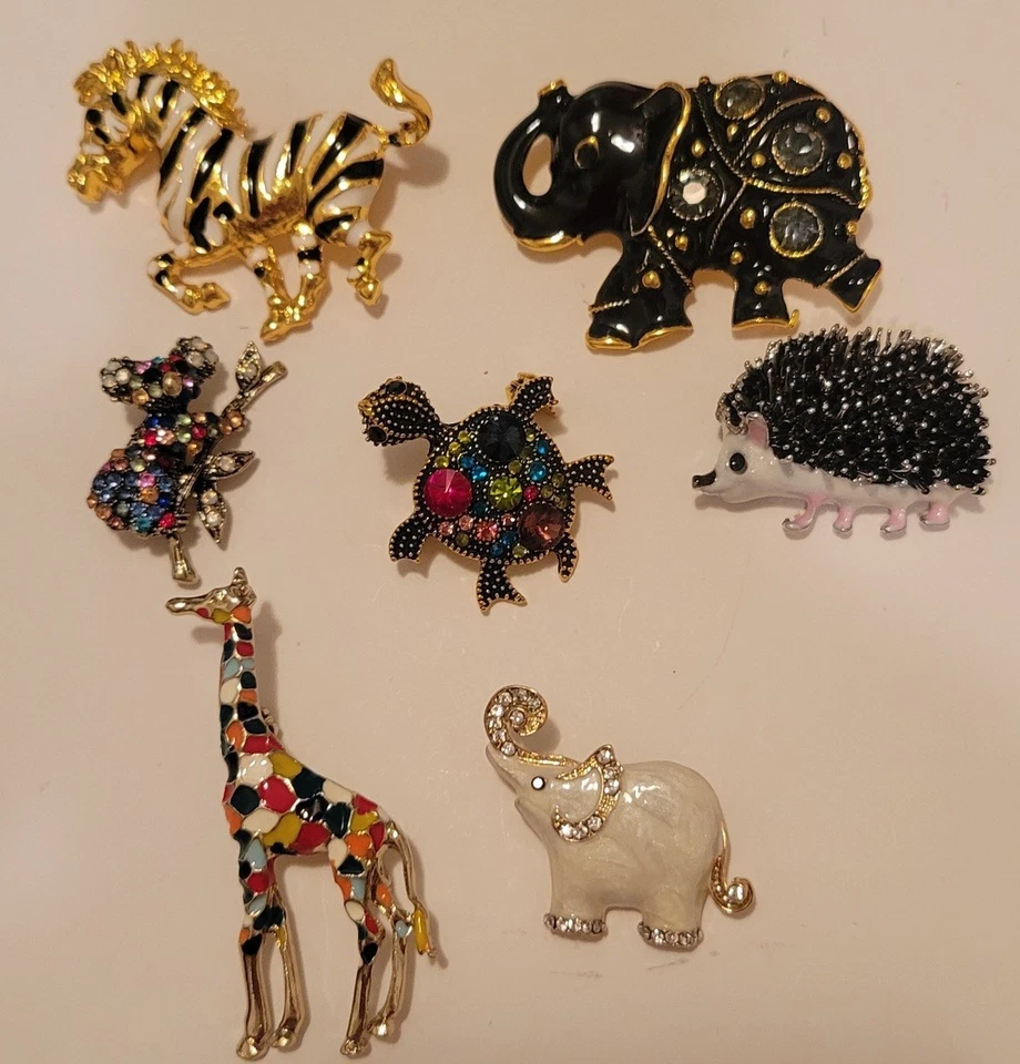 Lote de 7 broches de animales solapa elefante cebra tortuga koala más CA EE. UU. E453 Foto 1 de 4