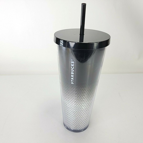 STARBUCKS ZEBRA VENTI 24 oz COLD CUP CLEAR YELLOW GRAY BLACK W STRAW Photo Related