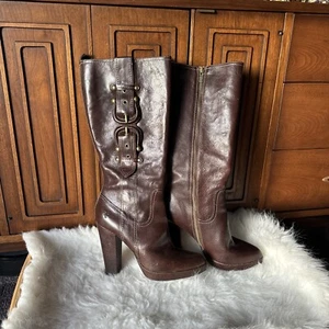 Frye Heidi Schnalle braun groß Leder Damen Plateau sexy Stiefel Größe 9 M EUC - Bild 1 von 18