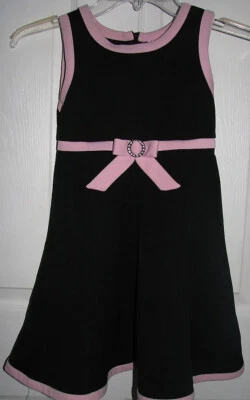 Niñas Talla 6 Vestido Negro Rosa Lazo Estrás Sin Mangas Jersey Primavera Tejido Foto 1 de 4