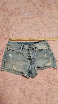 Mini Pantalones Cortos Blank NYC Para Mujer Azul Algodón Abotonado Desgastado Denim Talla 26 Foto 1 de 4