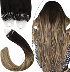 ugeat Micro Loop Human Hair Extensions Silicone Micro Rings 20inch. - Picture 1 of 7