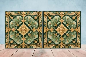 Azulejos de pared de cerámica victoriana - Juego de 2 azulejos de cerámica para salpicadero de cocina para baño - Imagen 1 de 3