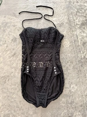 Robin Piccone One-Piece Swimsuit Women's 8 Black Penelope Crochet Overlay Unworn - Image 1 of 4