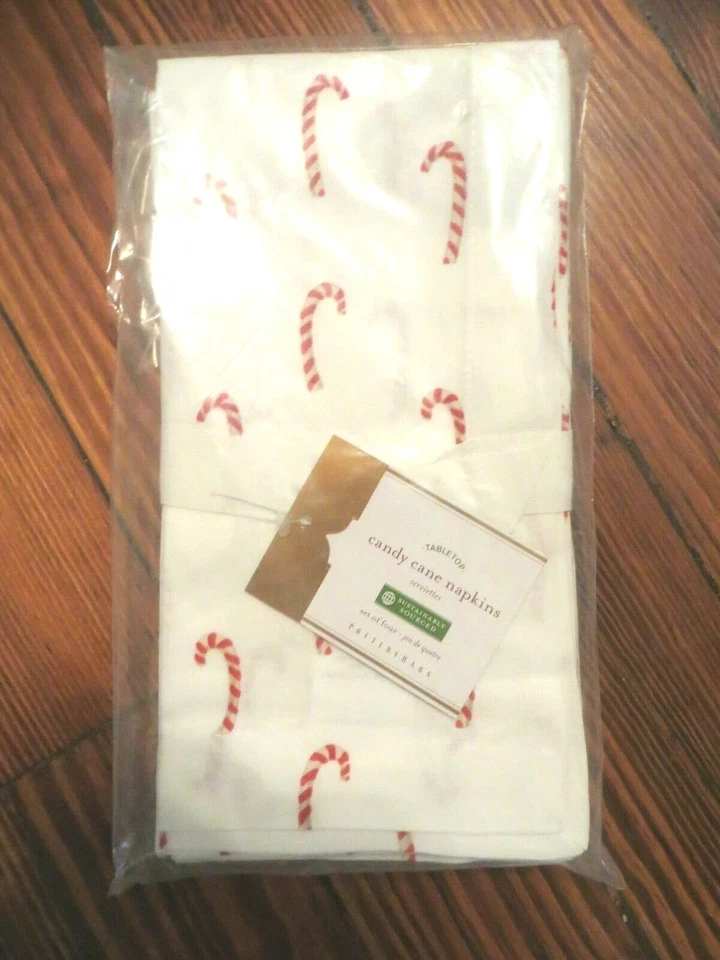 Disney Pottery barn Holiday napkin Candy Cane table Christmas party star SET 4 , - Image 1 of 3