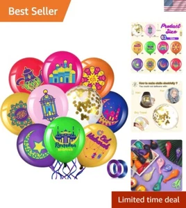 60 Pcs Colorful Ramadan Mubarak Balloons - Eid Party Decor with Confetti - Picture 1 of 9