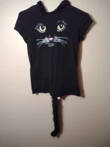 Wound Up Black Cat Hoodie W/EARS EYES GLOW IN DARK T-Shirt Costume Furry M 7-9 - Picture 1 of 5