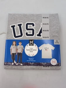 MM Kids Unisex Relaxed Fit Crew Neck Short Sleeve Americana Tee Grey XS 4/5 AM34 - Picture 1 of 4