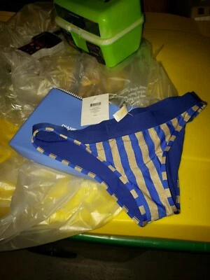 DVF Diane Von Furstenberg Bikini Bottom Swimsuit Banded Briefs NWT S Blue Gold - Image 1 of 4