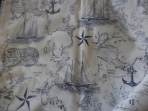 Brother Sister Design Studio Fabric Schooner Ship Nautical Ocean Map BTY - Picture 1 of 4