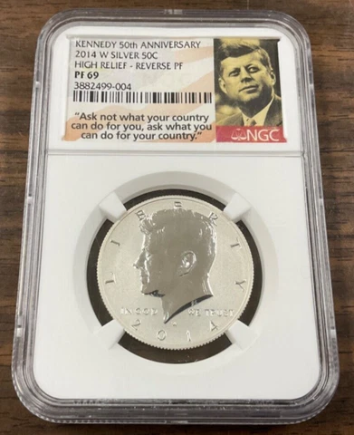 2014-W High Relief Reverse Proof KENNEDY Silver Half Dollar NGC certified PF69 Cover