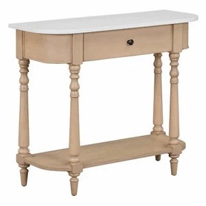 Narrow Console Table with Curved Corner,Retro Entryway Table W/drawer and shelf - Picture 1 of 60