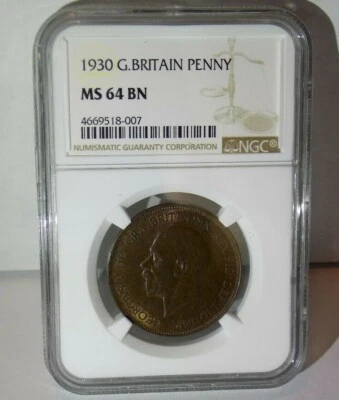 GREAT BRITAIN 1930 PENNY NGC MS64 BN MS 64 England English Certified UK Coin  - Image 1 of 4