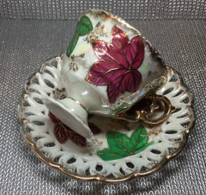 Juego de tazas de té y platillos vintage cresta de ventilador hojas de otoño - Imagen 1 de 8