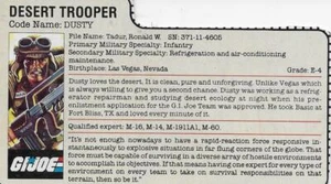 Tarjeta de archivo vintage Hasbro GI Joe 1985 Dusty Peach - Imagen 1 de 1