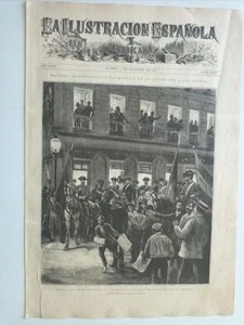 1885 Xilografía: Madrid en la Calle de Sevilla la guardia civil fraternizando... - Bild 1 von 1