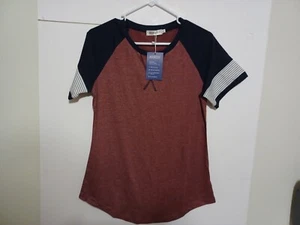Adibosy women's Small t-shirt Short Sleeve Top, Color Block Casual Tunic Crew - Picture 1 of 5