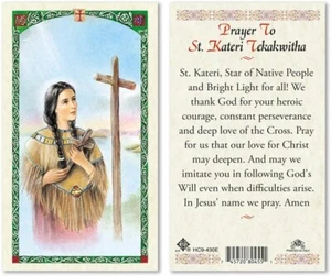 PREGHIERA A SAN KATERI TEKAKWITHA. CARTOLINA SACRA LAMINATA 5 PER ORDINE. - Foto 1 di 2