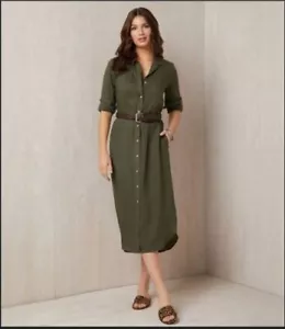 NWT Karen Kane Women's M MIdi Shirt Dress Linen Long Sleeve Olive Green - Picture 1 of 11