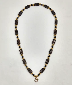 ID Holder Necklace Chunky Black Gold Tone Tribal Pattern Fashion Badge Lanyard - Picture 1 of 6