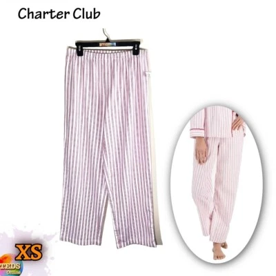 Pantalones de pijama Charter Club XS de franela de algodón 100189806 a rayas rosas para mujer nuevos con etiquetas Foto 1 de 4