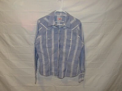 CAMISA ROPER MUJER AZUL BLANCO RAYAS BOTONES A PRESIÓN WESTERN ALGODÓN TALLA L Foto 1 de 4