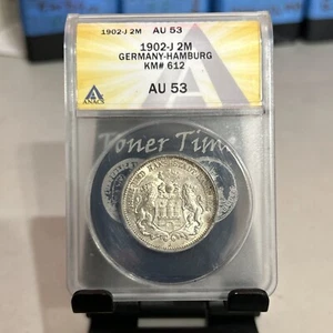 1902-J Germany-Hamburg 2M Two Marks Silver Coin ANACS AU-53 KM-612 Rim Toning - Picture 1 of 4
