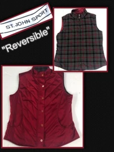 ST JOHN GOLF SPORT Burgundy RED  Plaid REVERSIBLE Med Quilted Zip Snap 385003A - Picture 1 of 8