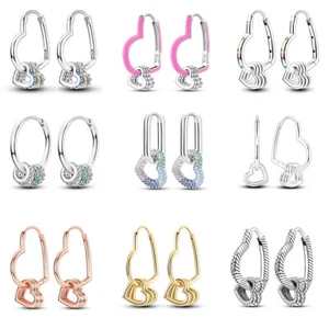MULA New Women Starry Light Heart Hoop Earrings AAA CZ Jewelry 925 Silver Plated - Picture 1 of 54