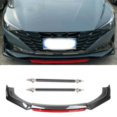 For Hyundai Elantra Carbon Fiber Front Bumper Lip Splitter Spoiler + Strut Rods - Image 1 of 4